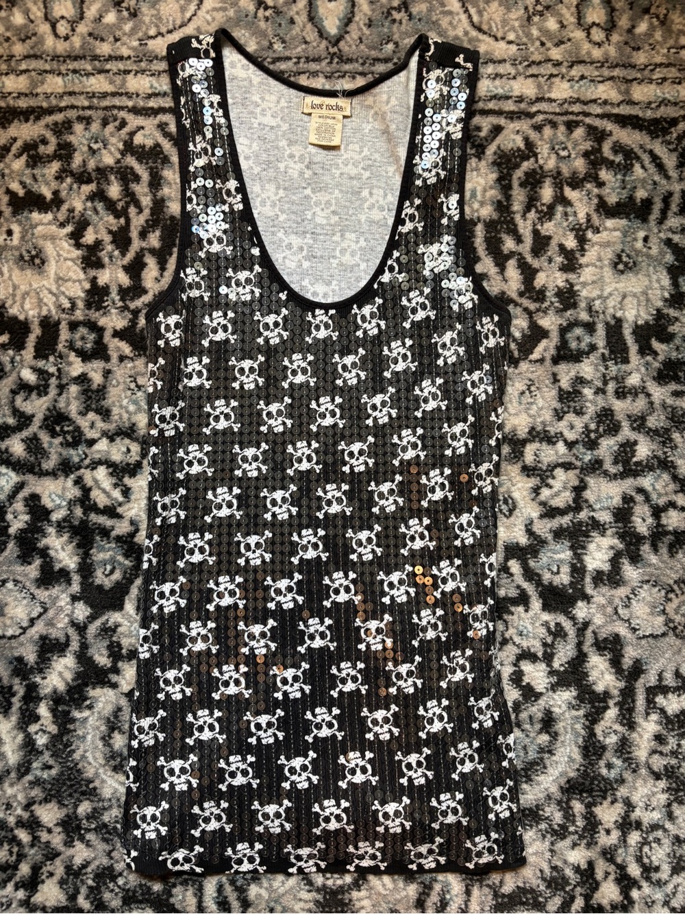 Love Rocks Black Sequin Skull Tank